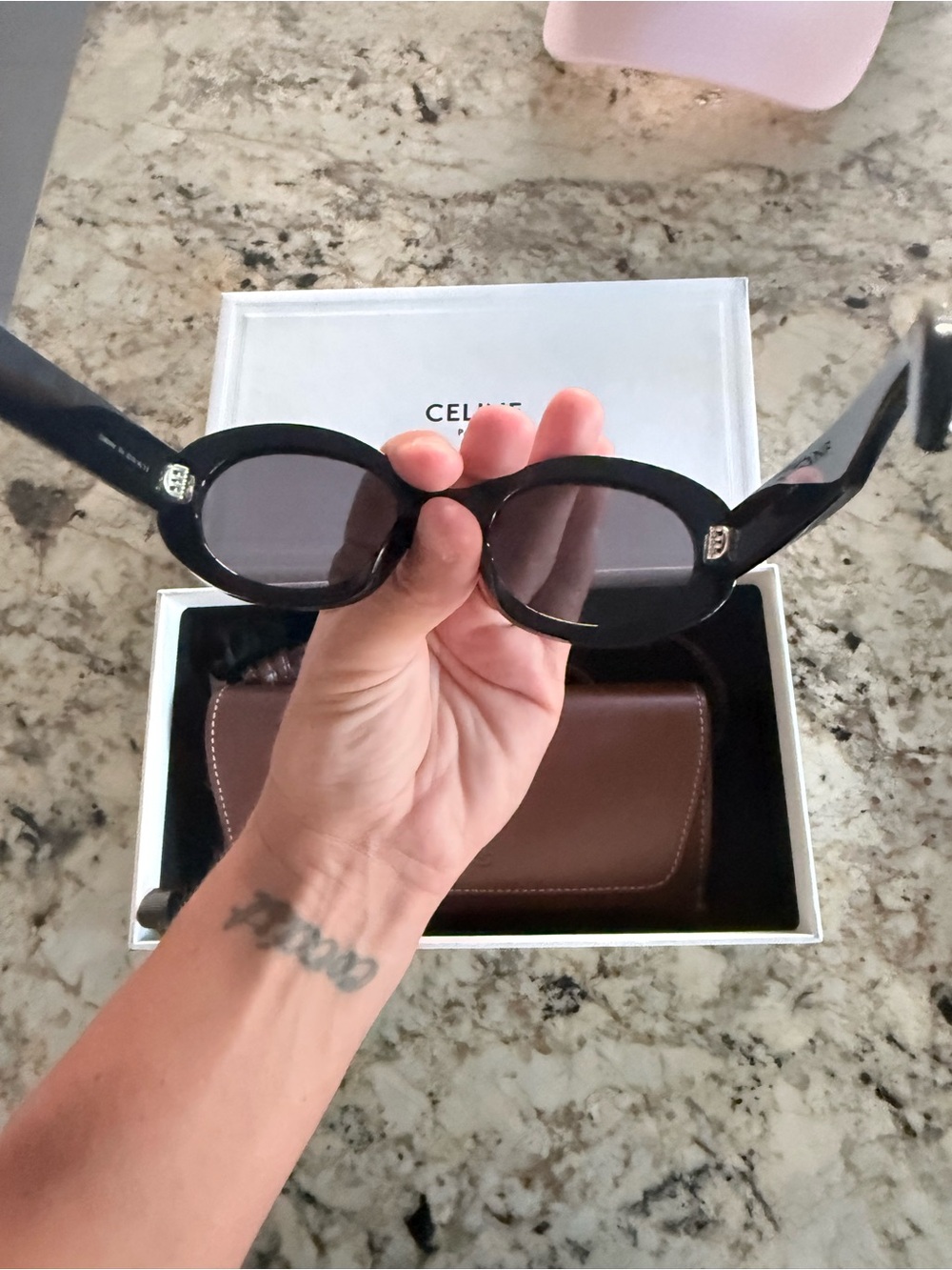 Celine Black Oval Acetate Sunglasses - Picture 6 of 7
